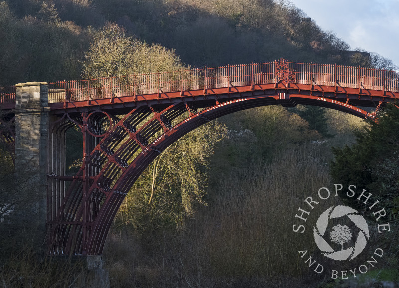 Winter sunlight on the Iron Bridge at Ironbridge, Shropshire.