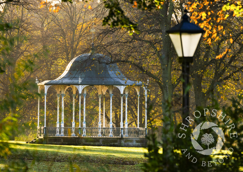 Autumn light on the bandstand in the Quarry, Shrewsbury, Shropshire.