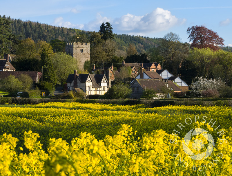 Evening sunlight on the south Shropshire village of Rushbury