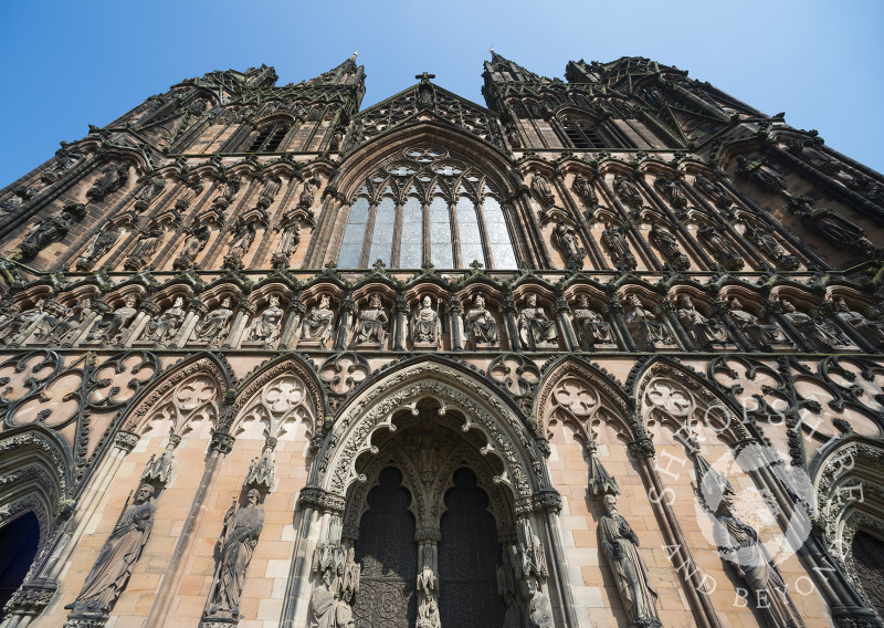 The ornate West Front of Lichfield Cathedral, Lichfield, Staffordshire, England.