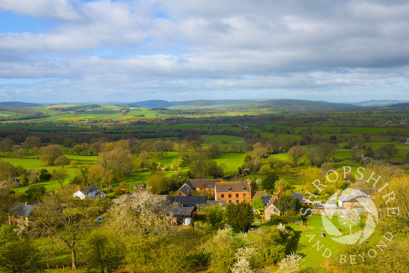 The village of Asterton seen from the Long Mynd, Shropshire Hills, England.