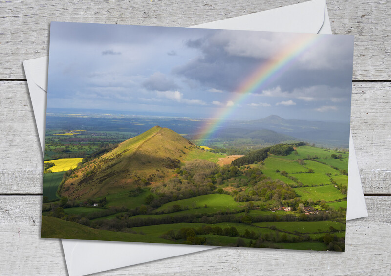 A rainbow over the Lawley, seen from Caer Caradoc, Shropshire.