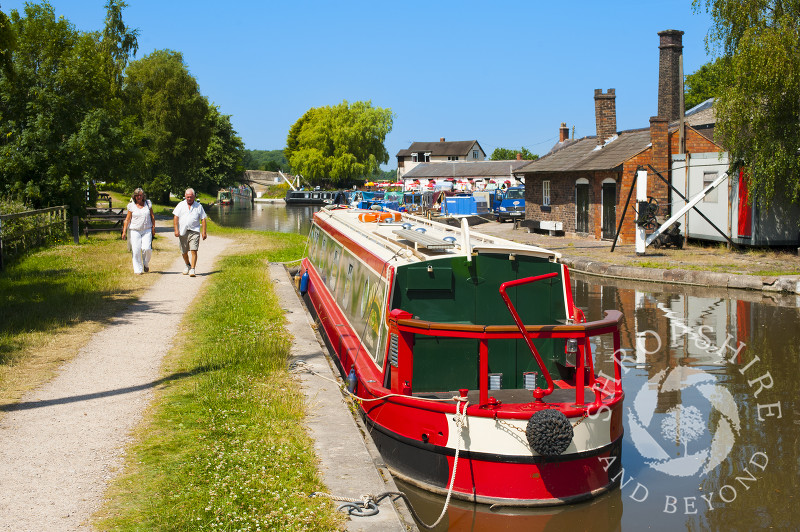 Canal boats at Norbury Junction on the Shropshire Union Canal, Staffordshire, England.