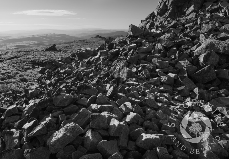 Saddle Rock and the view south along the Stiperstones Ridge, Shropshire.