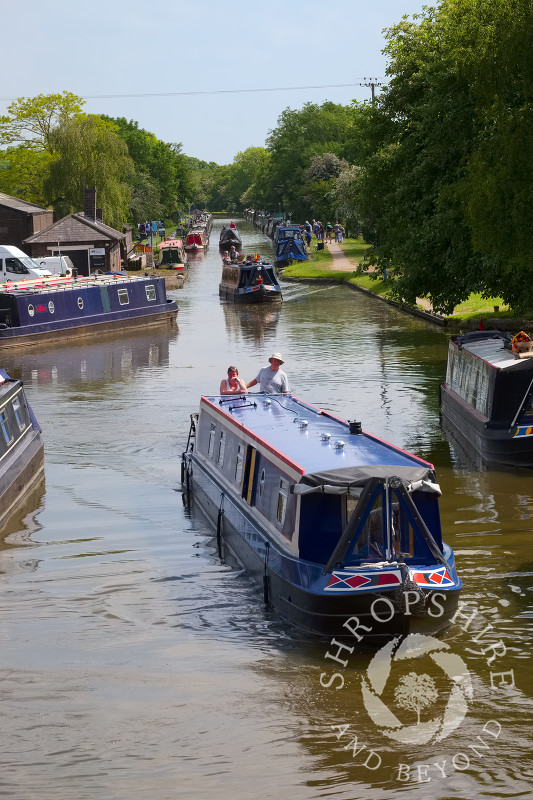 Boats on the Shropshire Union Canal at Norbury Junction, Staffordshire.