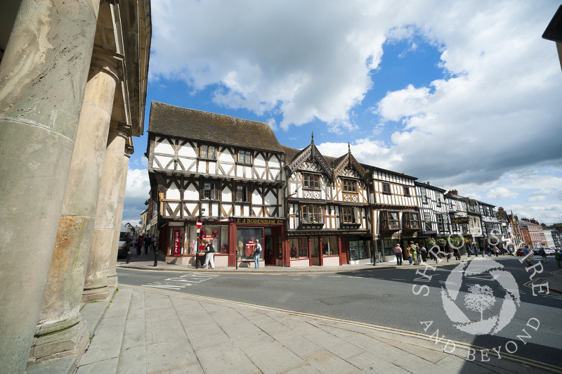 The view down Broad Street from the Buttercross in Ludlow, Shropshire.