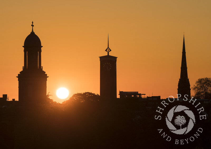 The Shrewsbury skyline at sunrise, seen from Shrewsbury School, Shropshire.