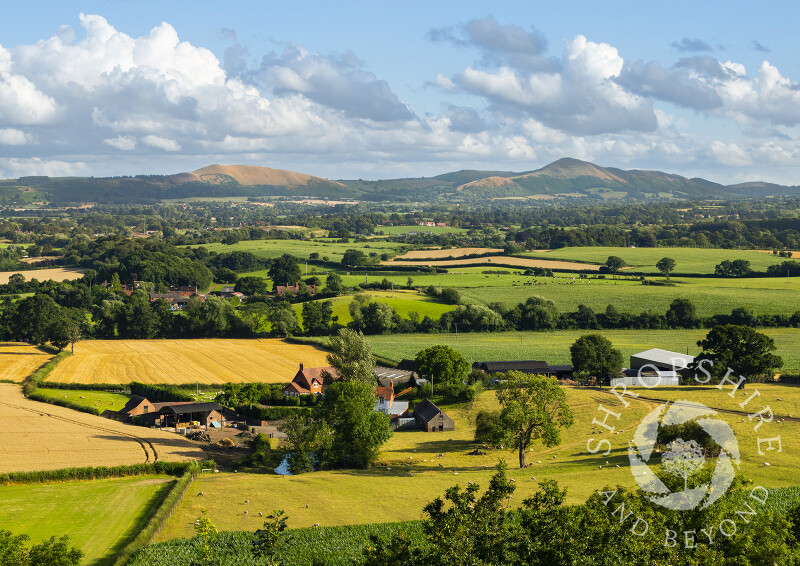 The Lawley and Caradoc seen from Lyth Hill, near Shrewsbury, Shropshire.