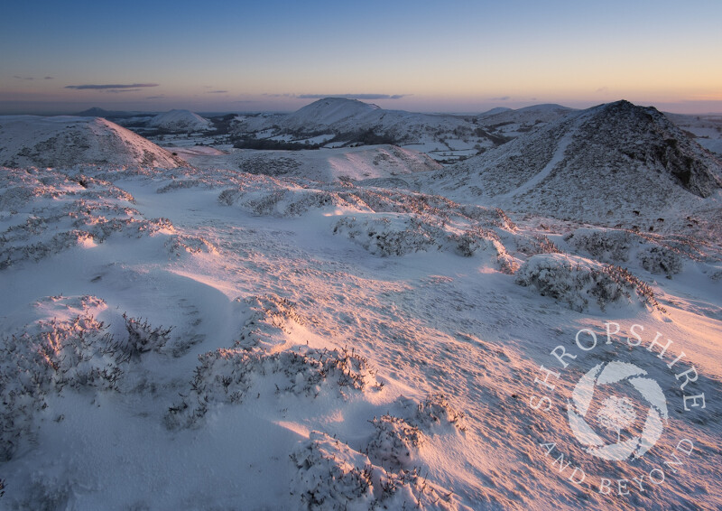 Winter sunrise on the Long Mynd, Church Stretton, Shropshire, England.