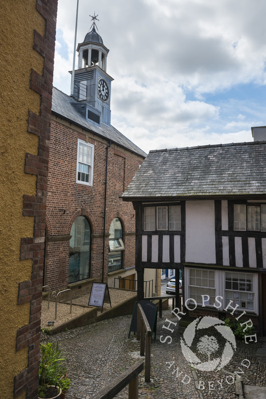 The House on Crutches and Town Hall in Bishop's Castle, Shropshire, England.