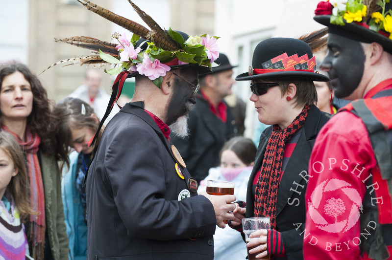 Ironmen and Severn Gilders morris dancers at the Green Man Festival, Clun, Shropshire.