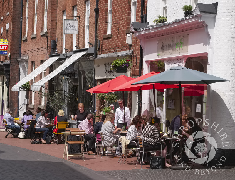 Cafe culture in Bird Street, Lichfield, Staffordshire, England.