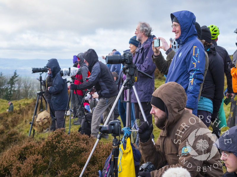 Photographers on the Wrekin awaiting the Ironbridge cooling towers demolition.