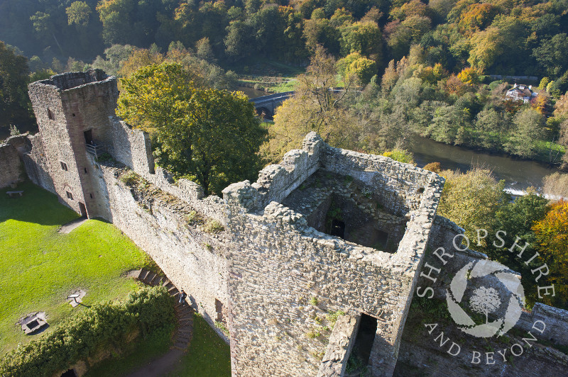 The ruins of Ludlow Castle seen from the Great Tower, Ludlow, Shropshire, England.