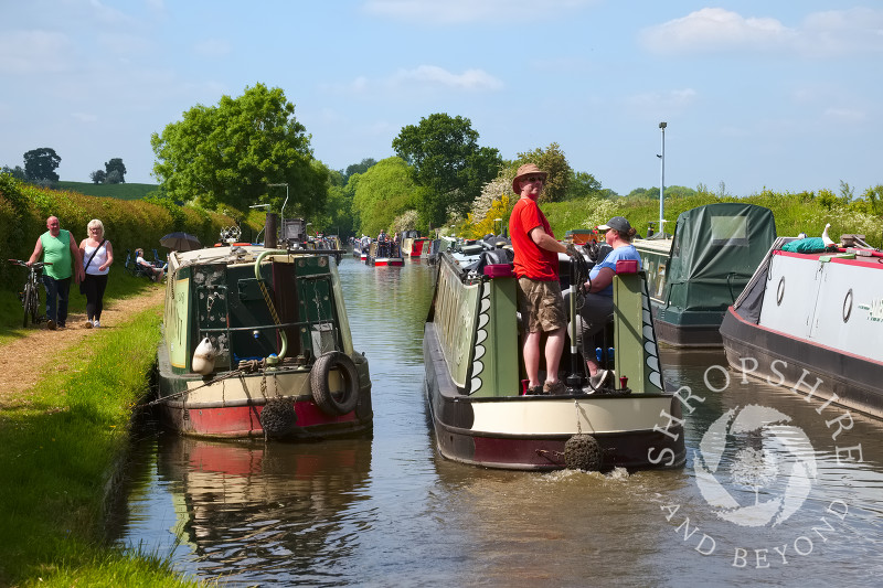 Boats on the Shropshire Union Canal at Norbury Junction, Staffordshire.