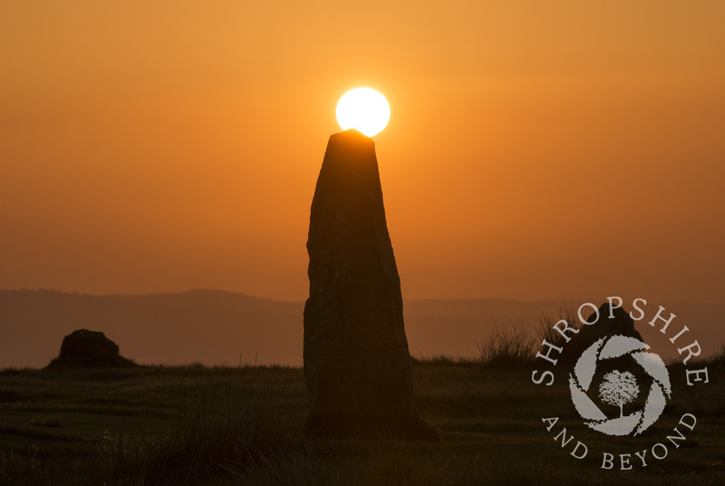Sunset at Mitchell's Fold stone circle on Stapeley Hill, near Priest Weston, Shropshire.