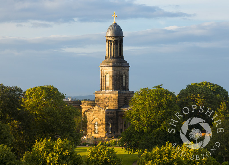 Evening light on St Chad's Church and the Quarry in Shrewsbury, Shropshire.