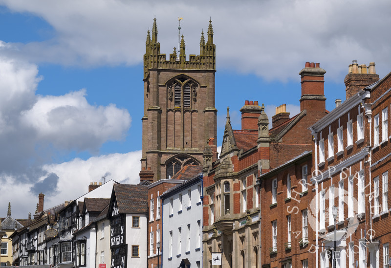 St Laurence's Church and Broad Street, Ludlow, Shropshire.