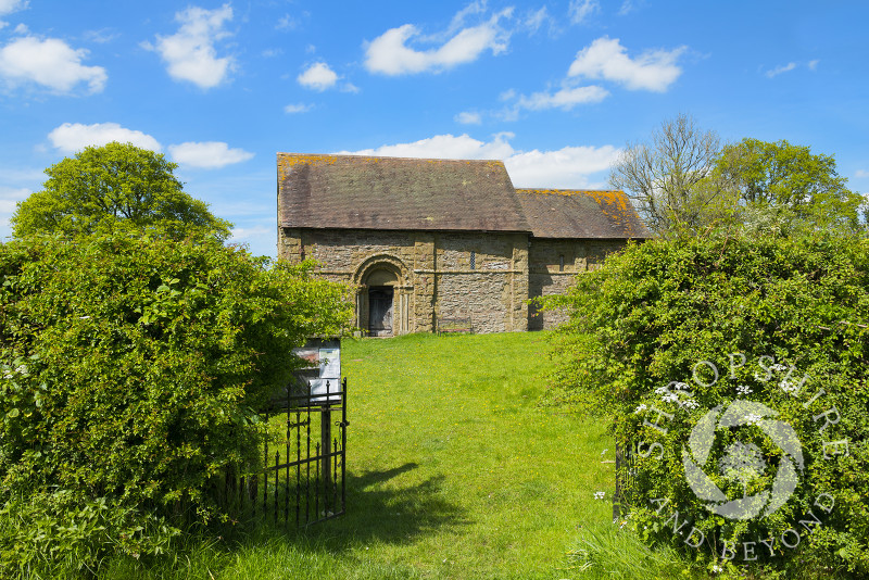The gateway to 12th century Heath Chapel, near Bouldon, South Shropshire, England.