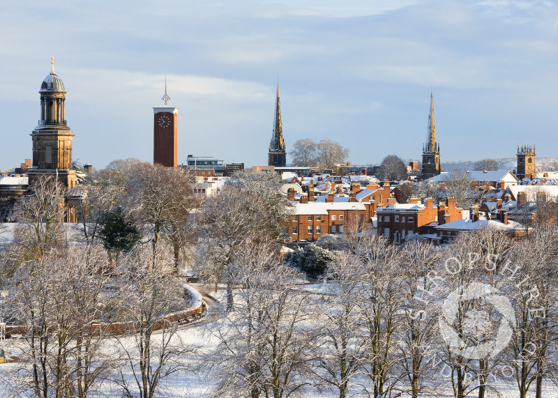 Shrewsbury sparkling in winter sunshine, Shropshire.