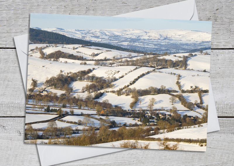 Winter at Whitcott Keysett in the Clun Valley, Shropshire, with the Long Mynd on the horizon.