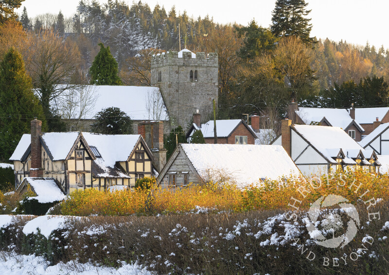 The village of Rushbury under a layer of snow, Shropshire, England.