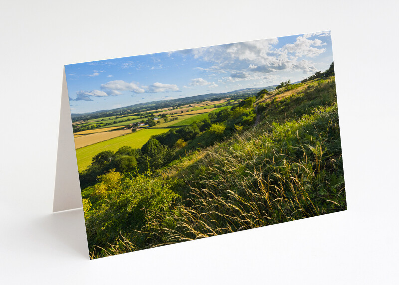 The view from Lyth Hill, Shropshire, with the Long Mynd on the horizon