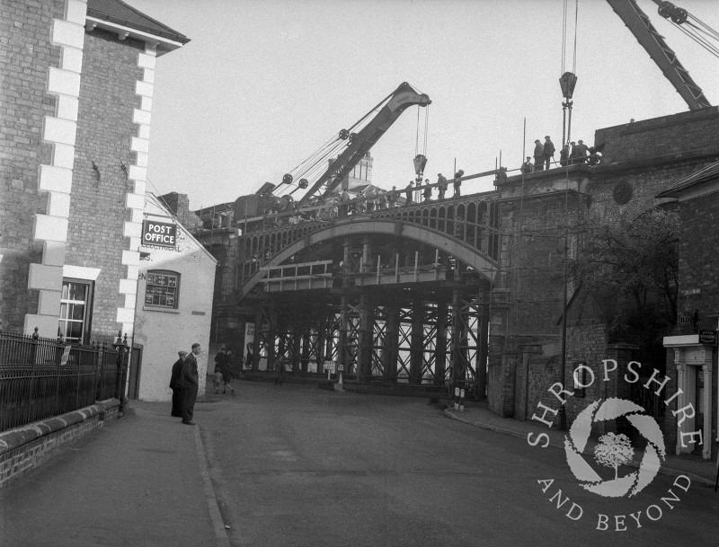 The old railway bridge being dismantled, Shifnal, Shropshire, 1953.