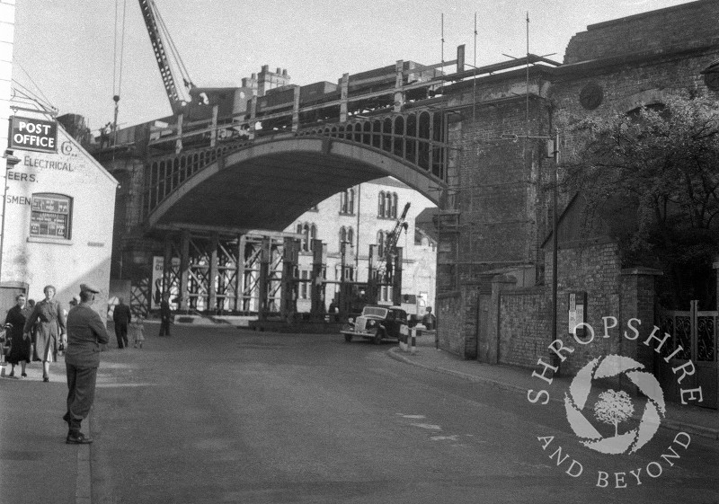 The old railway bridge being dismantled, Shifnal, Shropshire, 1953.