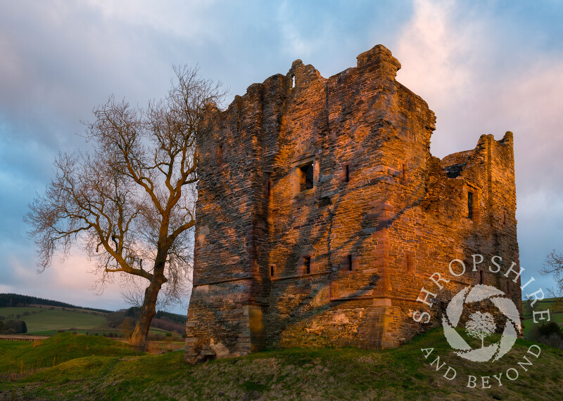 Sunrise at Hopton Castle, Shropshire.