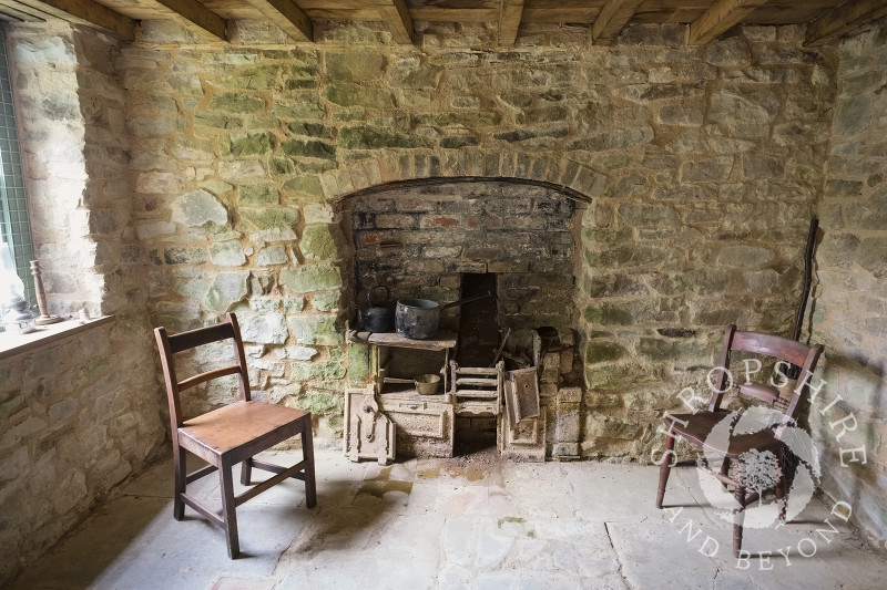 The interior of a restored miner's cottage on the Stiperstones National Nature Reserve at  Blakemoorgate, near Snailbeach, Shropshire.