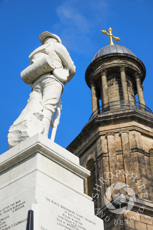 The Boer War Memorial outside St Chad's Church, Shrewsbury, Shropshire, England.