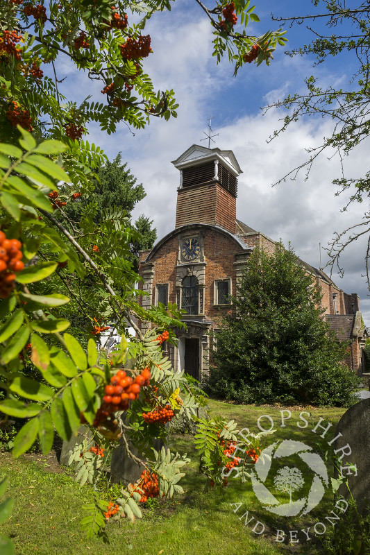 A view of the west front of Holy Trinity Church in Minsterley, Shropshire.