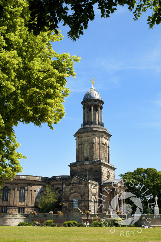 A view of St Chad's Church from the Quarry, Shrewsbury, Shropshire, England.