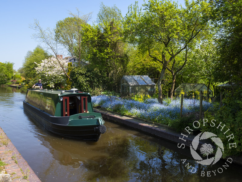 Canal boat on the Montgomery Canal at Frankton Locks, Shropshire.