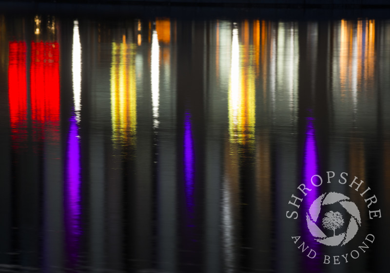 Reflections of the bright lights of Southwater at Telford, Shropshire, England.
