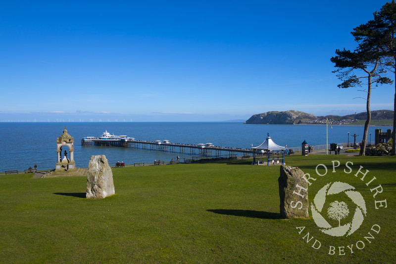 Happy Valley Gardens looking to Llandudno Pier, North Wales.