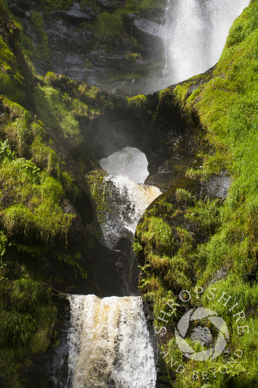Pistyll Rhaeadr waterfall in the Berwyn Mountains, Powys, Wales.