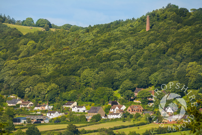 The village of Snailbeach in Shropshire, overlooked by Resting Hill Chimney.