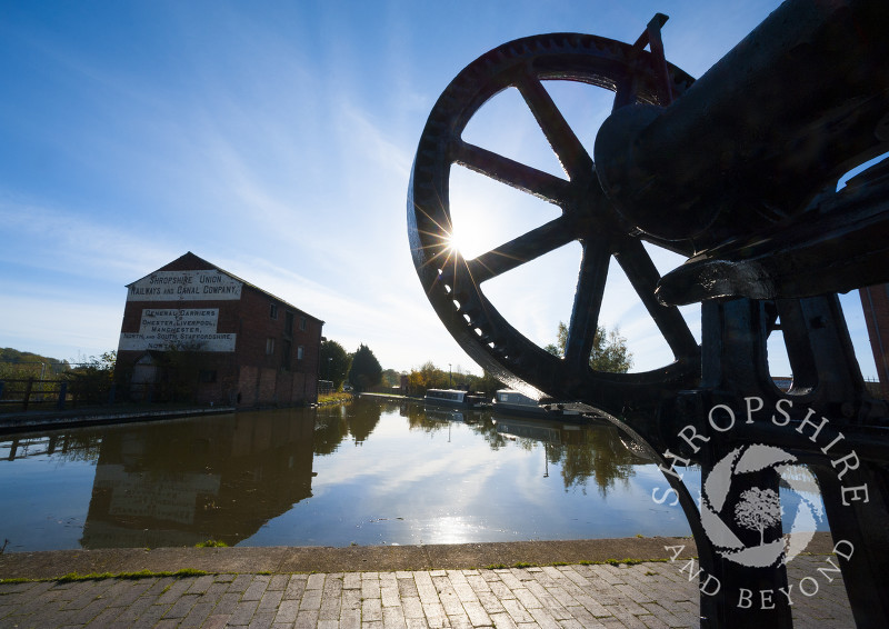 Industrial remains at Ellesmere Wharf on the Llangollen Canal, Shropshire, England.