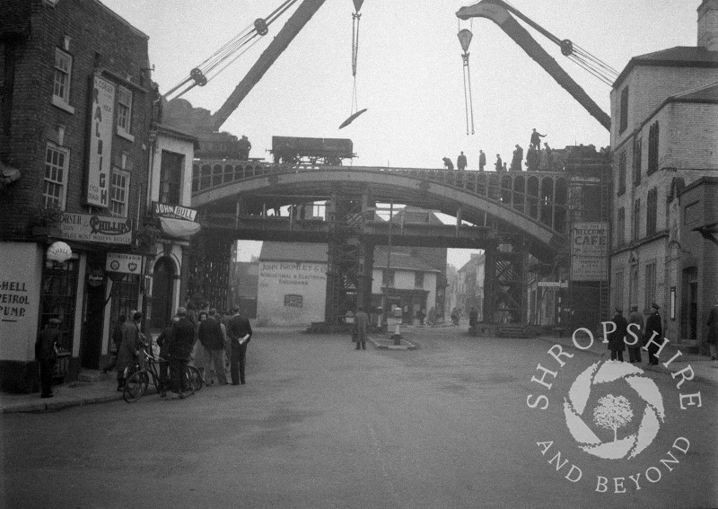 The old railway bridge being dismantled, Shifnal, Shropshire, 1953.