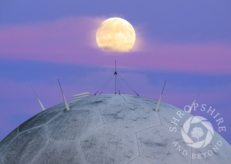 Harvest Moon over Titterstone Clee radar dome, Shropshire.