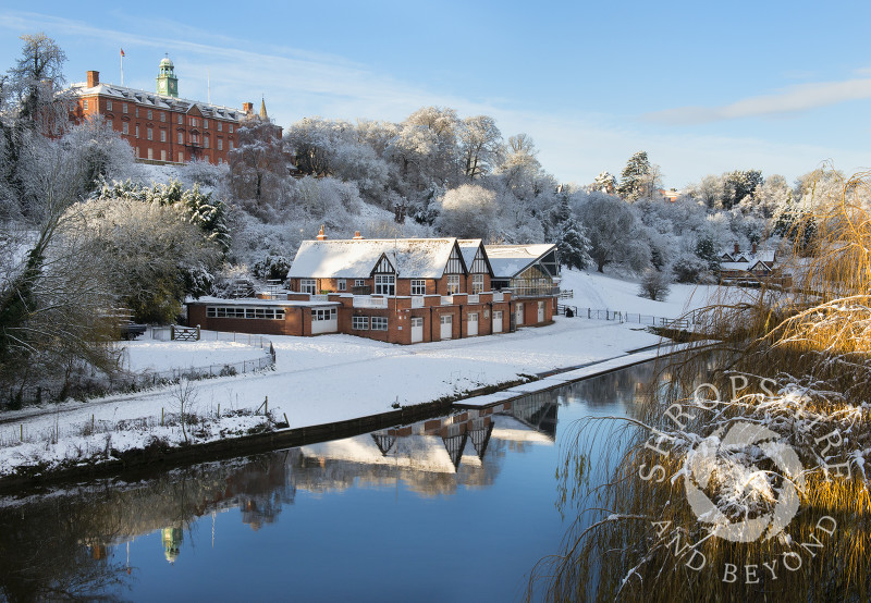 Shrewsbury School and Boathouse beside the River Severn, Shropshire.