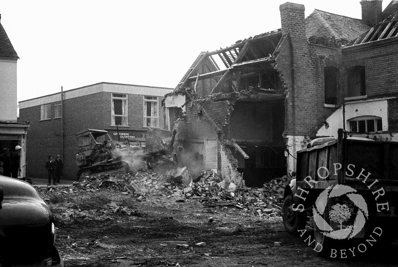 Buildings being demolished in Bradford Street, Shifnal, Shropshire, in 1966.