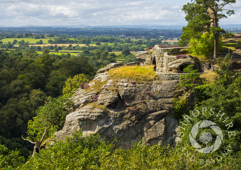 Grotto Hill at Hawkstone Park Follies, looking out over north Shropshire.