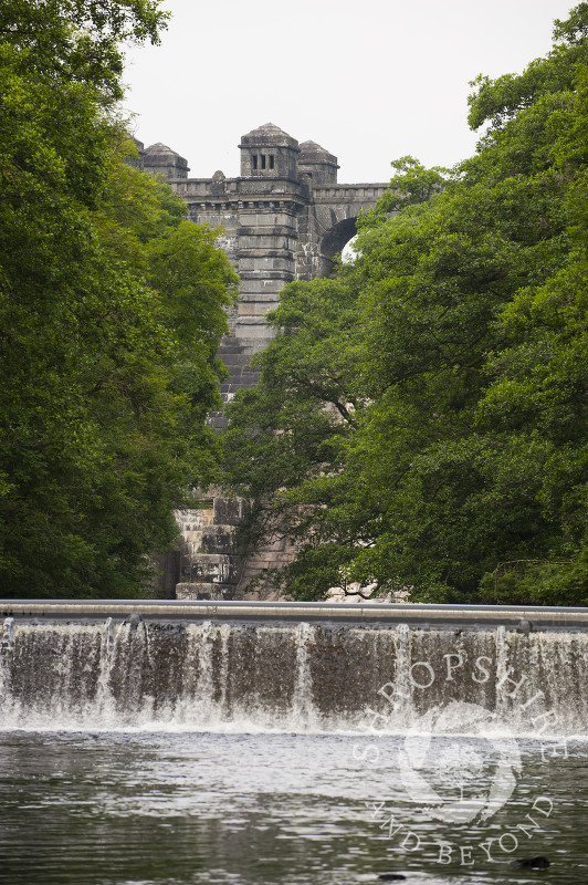 The stone-built dam at Lake Vyrnwy, Montgomeryshire, Powys, Wales.