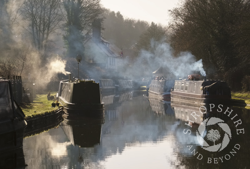 Canal boats moored at Stewponey Wharf, Stourton, on the Staffordshire and Worcestershire Canal, Staffordshire.