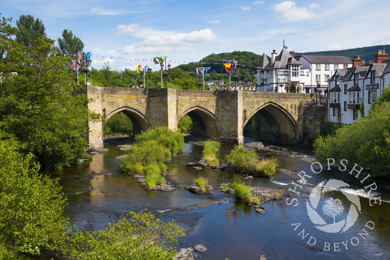 A bridge over the River Dee at Llangollen, Denbighshire, Wales, UK.