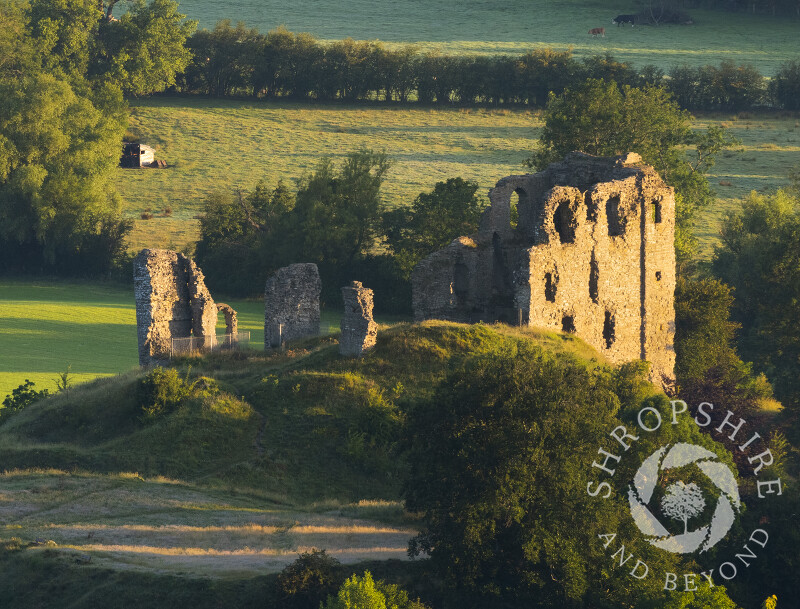 Clun Castle at sunrise, south Shropshire.