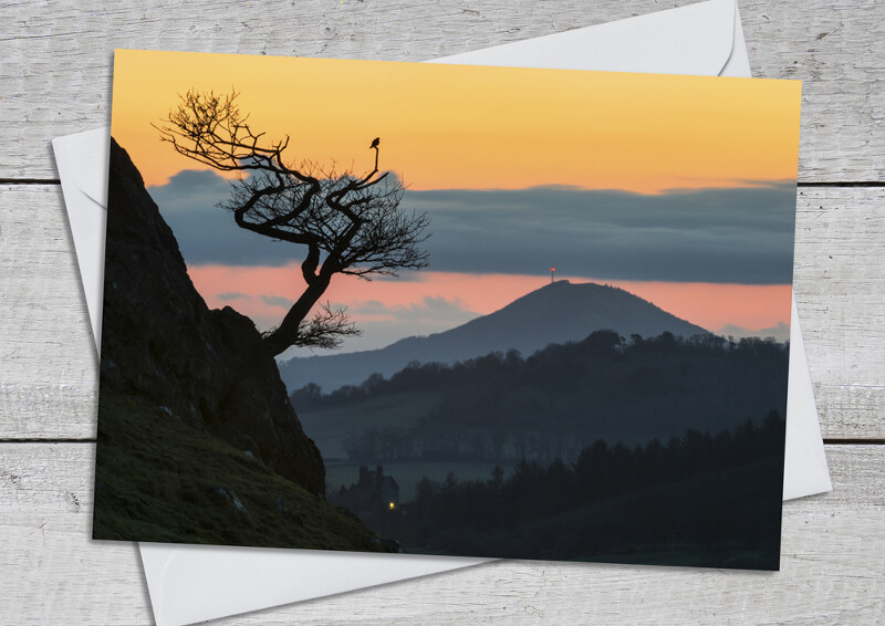 Dawn breaks over the Wrekin, seen from the Lawley, Shropshire.